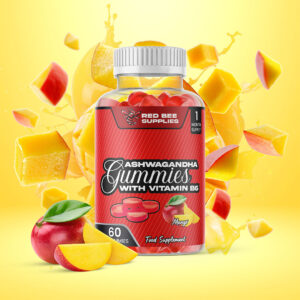 Red Bee Supplies – Ashwagandha Gummies su vitaminu B6, mango skonio, 60 vnt.