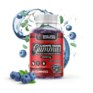 Red Bee Supplies – Lion’s Mane Gummies, mėlynių skonio, 60 guminukų