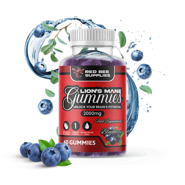 Red Bee Supplies – Lion’s Mane Gummies, mėlynių skonio, 60 guminukų